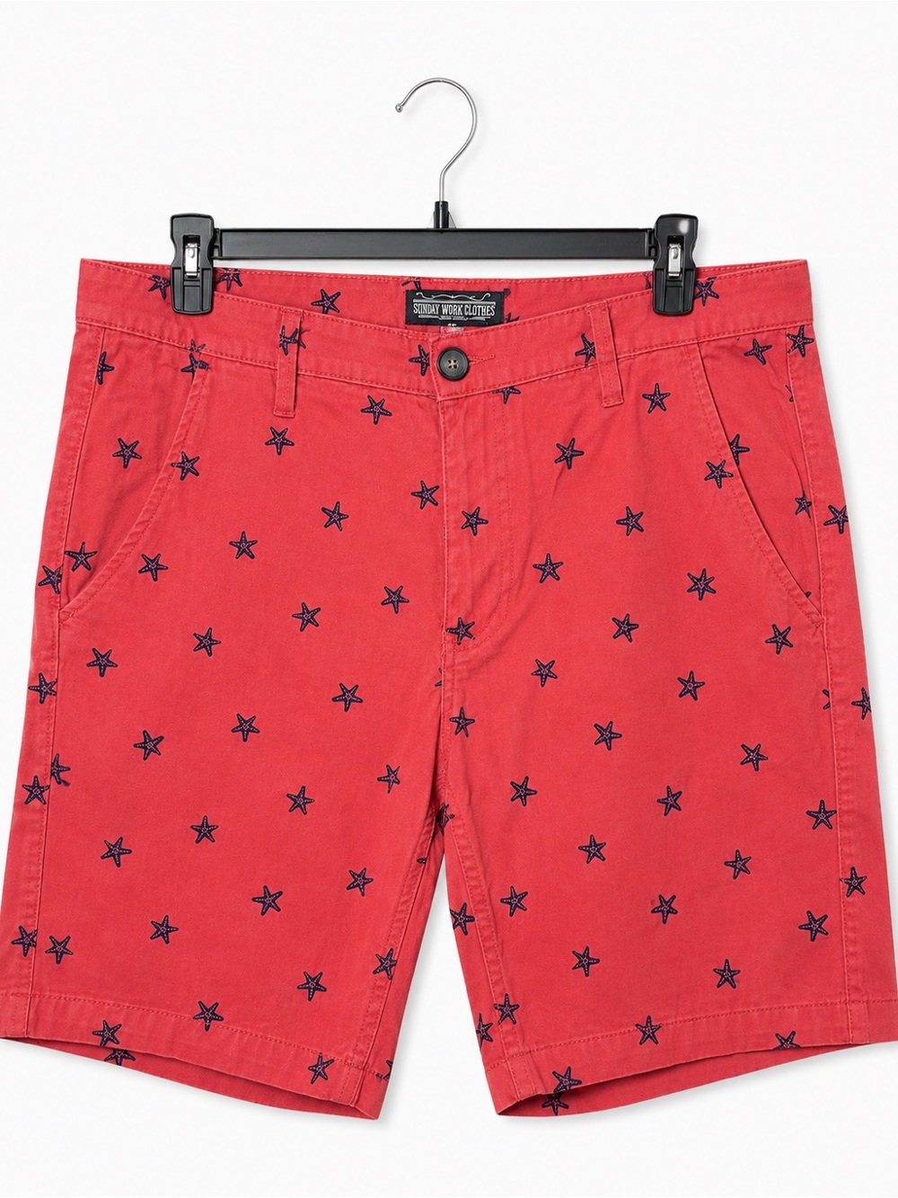 Sunday Work Clothes Starfish Print Shorts Men’s 36 Red Cotton Chino